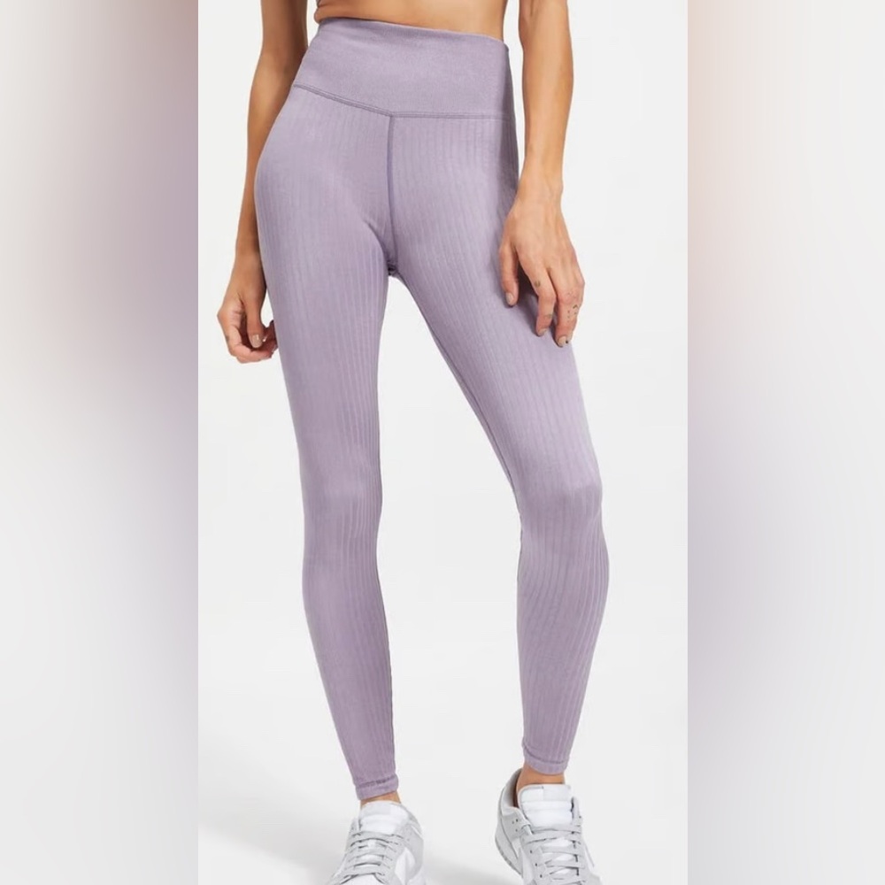 Good American Wide Rib Shine Ankle Legging, Dusty Violet, sz 1/2 (US S/M)